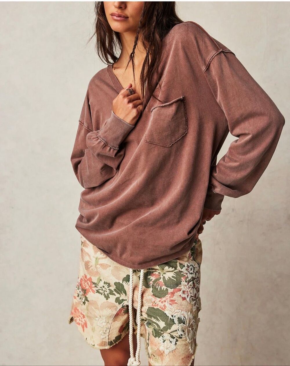 Free People We The Free Fade Into You Long Sleeve Tee brown S NWOT